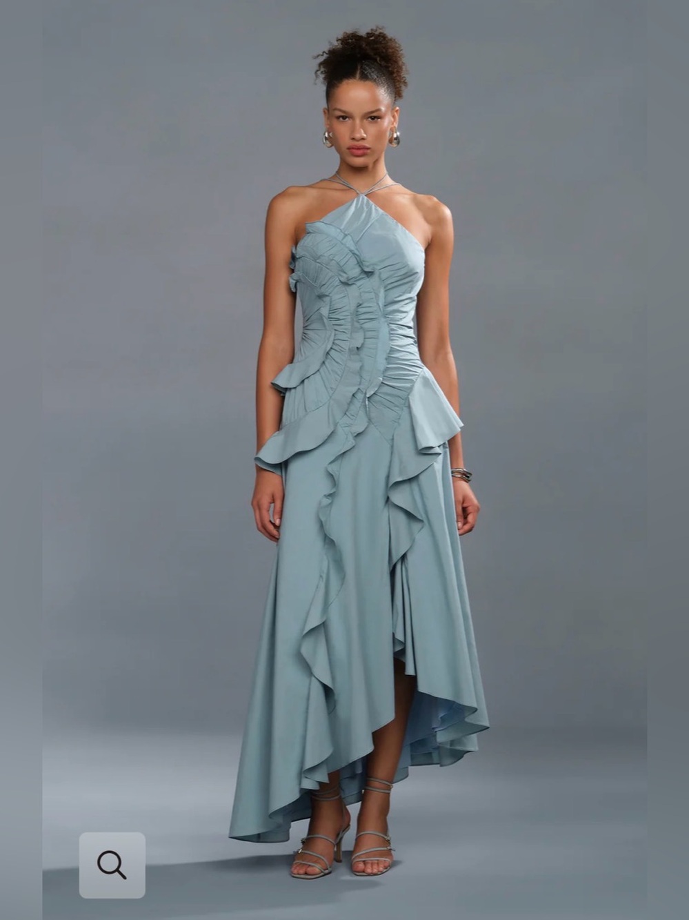 AMUR Ottavia Ruffle Dress
Cumulus Light Blue Ruffle Halter Maxi Dress size 4 - Picture 4 of 17